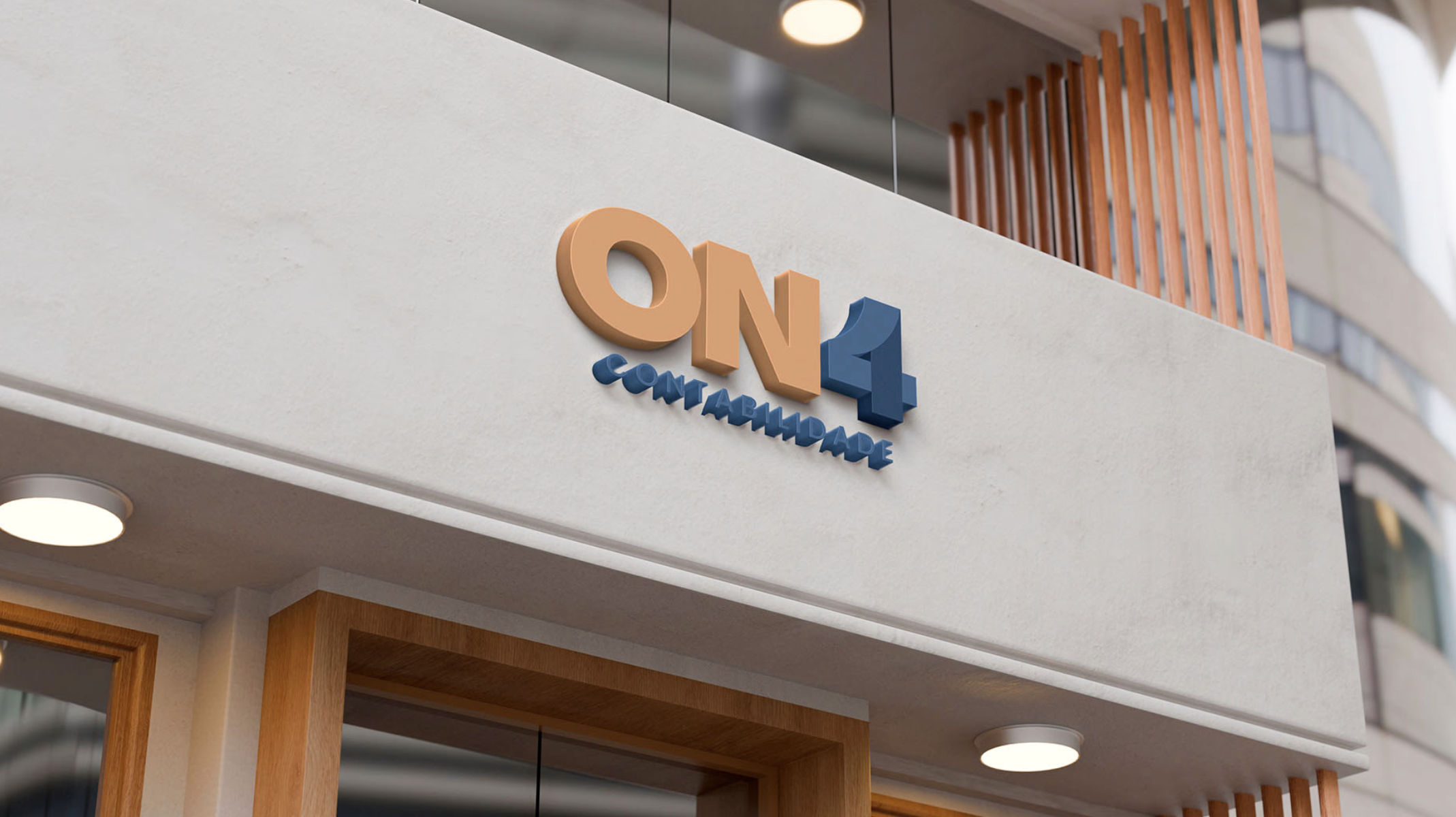 Logo ON4 Contabilidade na parede do escritório